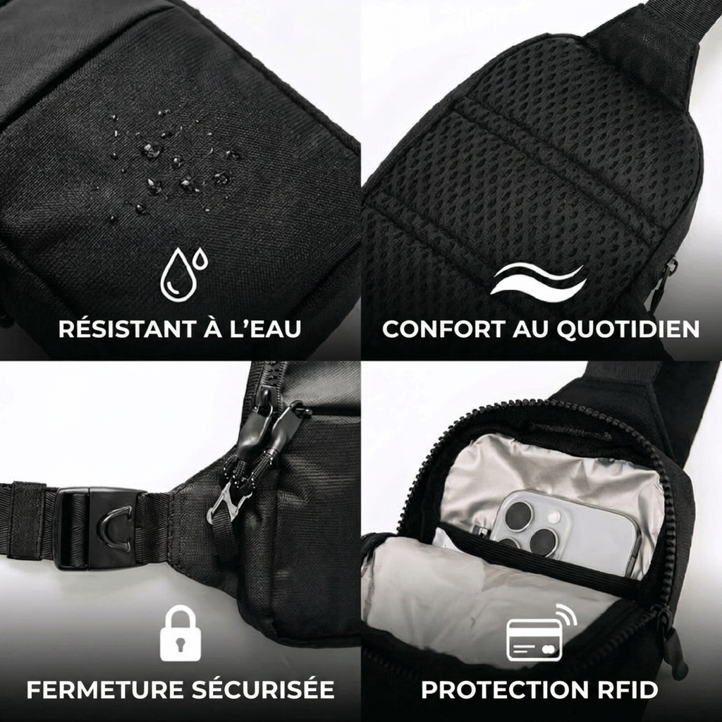 Résistant à l'eau, confort au quotidien, fermeture sécurisée, protection RFID