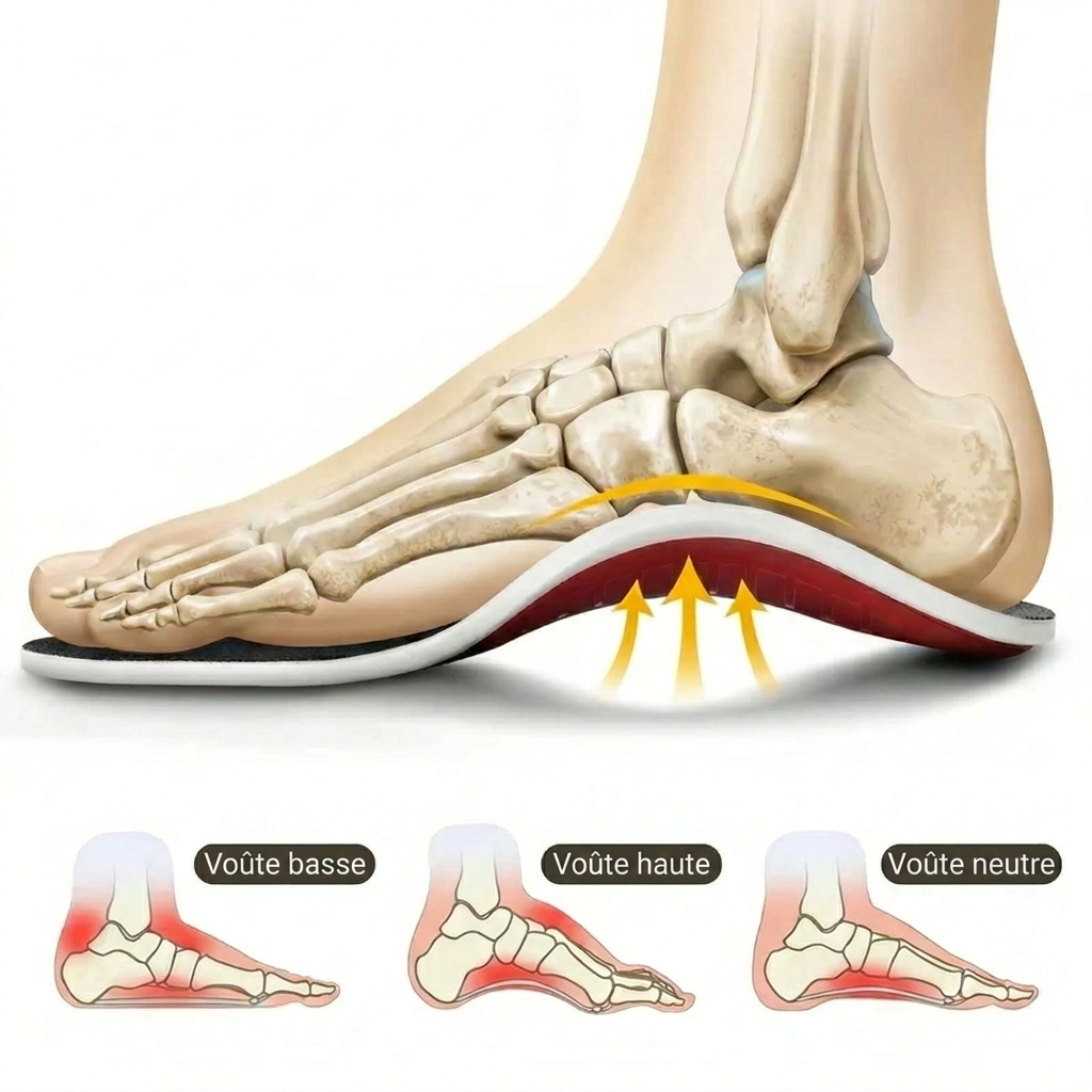 Anatomie du pied sur semelle de soutien — vo&ucirc;te basse, haute et neutre
